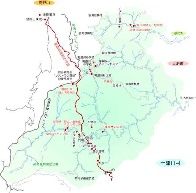野迫川村の地図です。